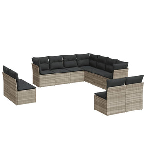 vidaXL 11 Piece Garden Sofa Set with Cushions Light Grey Poly Rattan