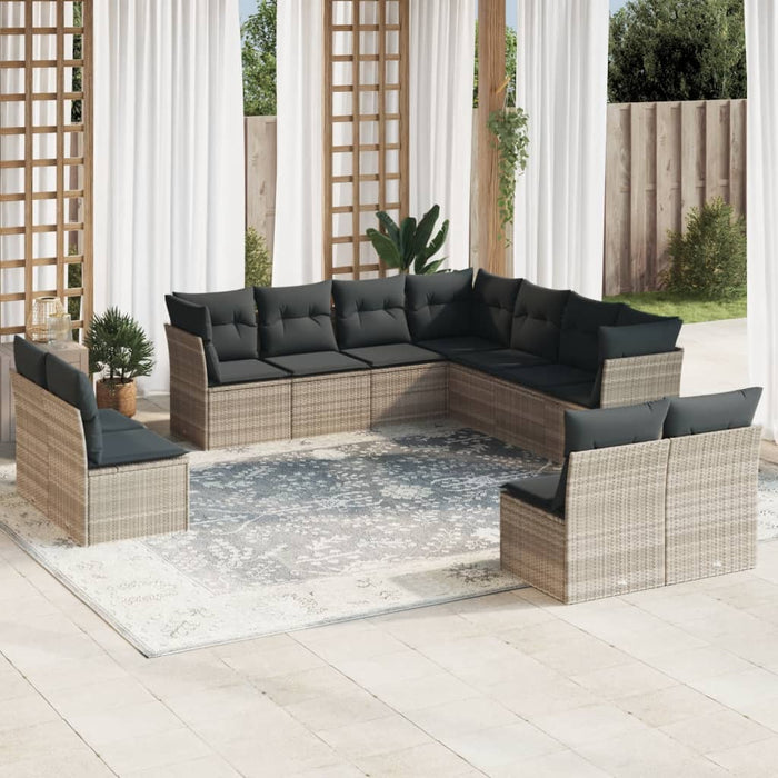 vidaXL 11 Piece Garden Sofa Set with Cushions Light Grey Poly Rattan