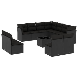 vidaXL 12 Piece Garden Sofa Set with Cushions Black Poly Rattan