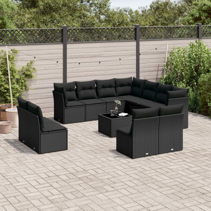 vidaXL 12 Piece Garden Sofa Set with Cushions Black Poly Rattan