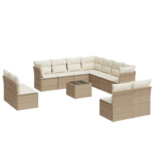 vidaXL 12 Piece Garden Sofa Set with Cushions Beige Poly Rattan