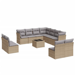 vidaXL 12 Piece Garden Sofa Set with Cushions Beige Poly Rattan