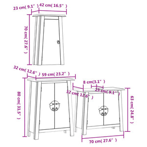 vidaXL 3 Piece Bathroom Furniture Set Solid Wood Pine