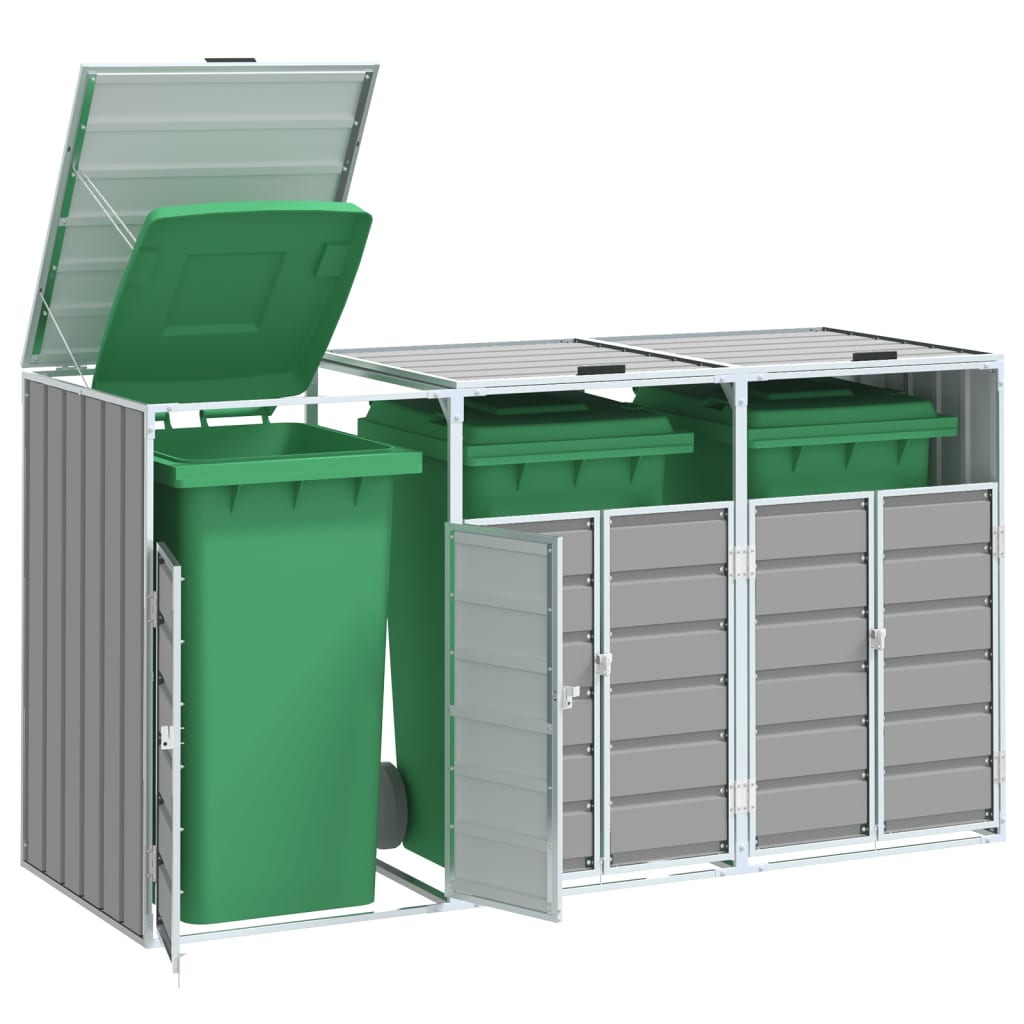 vidaXL Wheelie Bin Storage for Triple Bins Grey 216x81x115 cm Steel