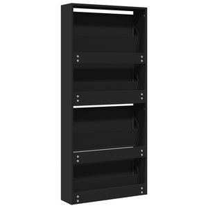 vidaXL Shoe Cabinet with Mirror 4-Layer Black 63x17x134 cm