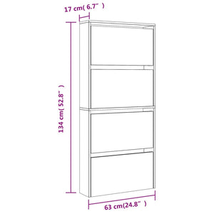 vidaXL Shoe Cabinet with Mirror 4-Layer Black 63x17x134 cm