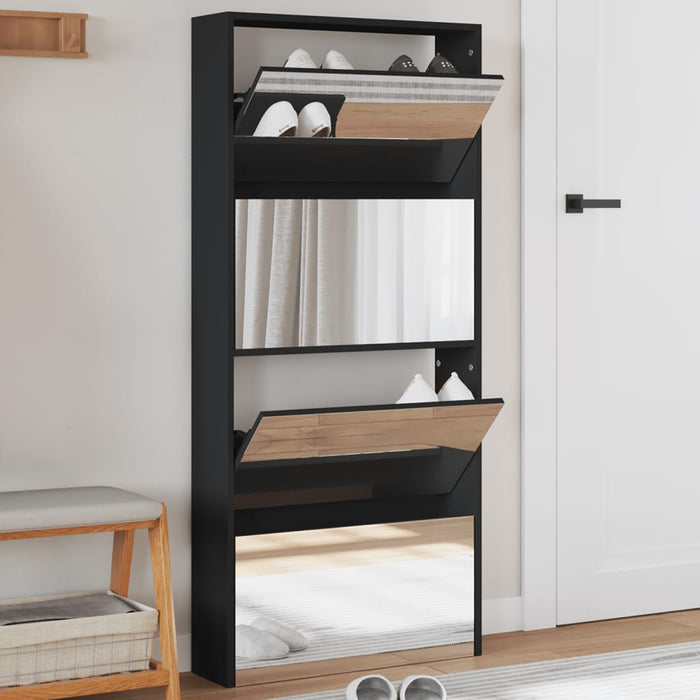 vidaXL Shoe Cabinet with Mirror 4-Layer Black 63x17x134 cm