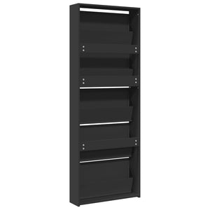 vidaXL Shoe Cabinet with Mirror 5-Layer Black 63x17x169.5 cm