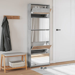 vidaXL Shoe Cabinet with Mirror 5-Layer Concrete Grey 63x17x169.5 cm