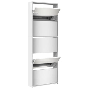 vidaXL Shoe Cabinet with Mirror 5-Layer High Gloss White 63x17x169.5 cm