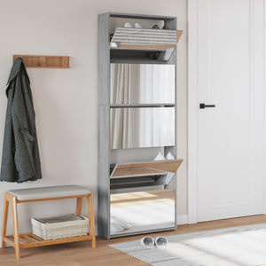 vidaXL Shoe Cabinet with Mirror 5-Layer Grey Sonoma 63x17x169.5 cm