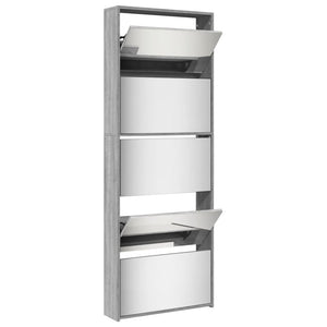 vidaXL Shoe Cabinet with Mirror 5-Layer Grey Sonoma 63x17x169.5 cm