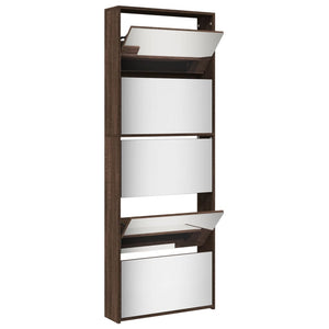 vidaXL Shoe Cabinet with Mirror 5-Layer Brown Oak 63x17x169.5 cm