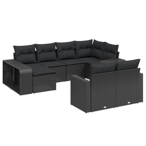 vidaXL 10 Piece Garden Sofa Set with Cushions Black Poly Rattan