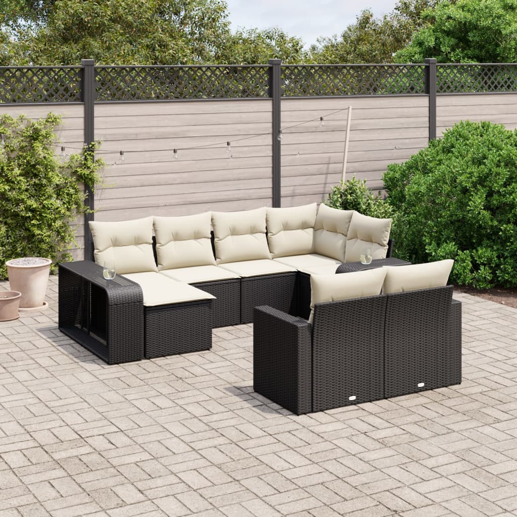 vidaXL 10 Piece Garden Sofa Set with Cushions Black Poly Rattan