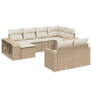 vidaXL 10 Piece Garden Sofa Set with Cushions Beige Poly Rattan