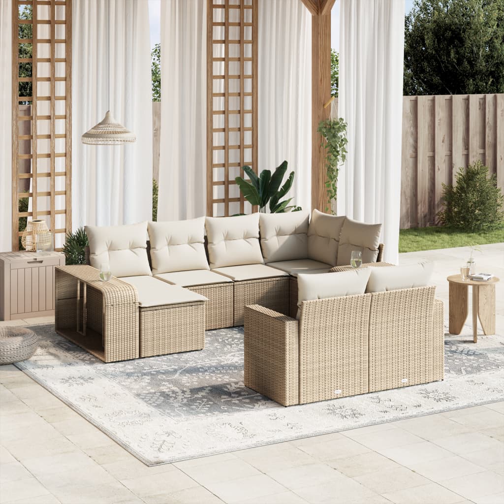 vidaXL 10 Piece Garden Sofa Set with Cushions Beige Poly Rattan