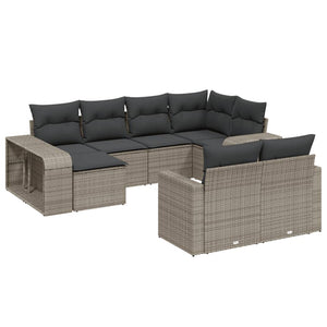 vidaXL 10 Piece Garden Sofa Set with Cushions Grey Poly Rattan