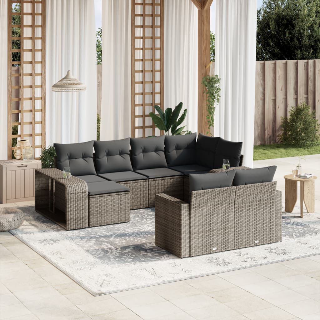 vidaXL 10 Piece Garden Sofa Set with Cushions Grey Poly Rattan