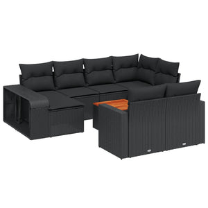 vidaXL 11 Piece Garden Sofa Set with Cushions Black Poly Rattan