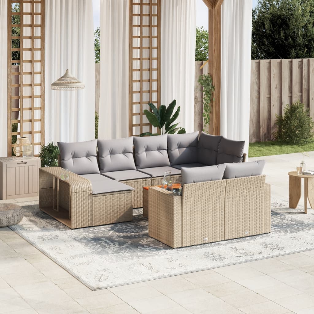 vidaXL 11 Piece Garden Sofa Set with Cushions Beige Poly Rattan