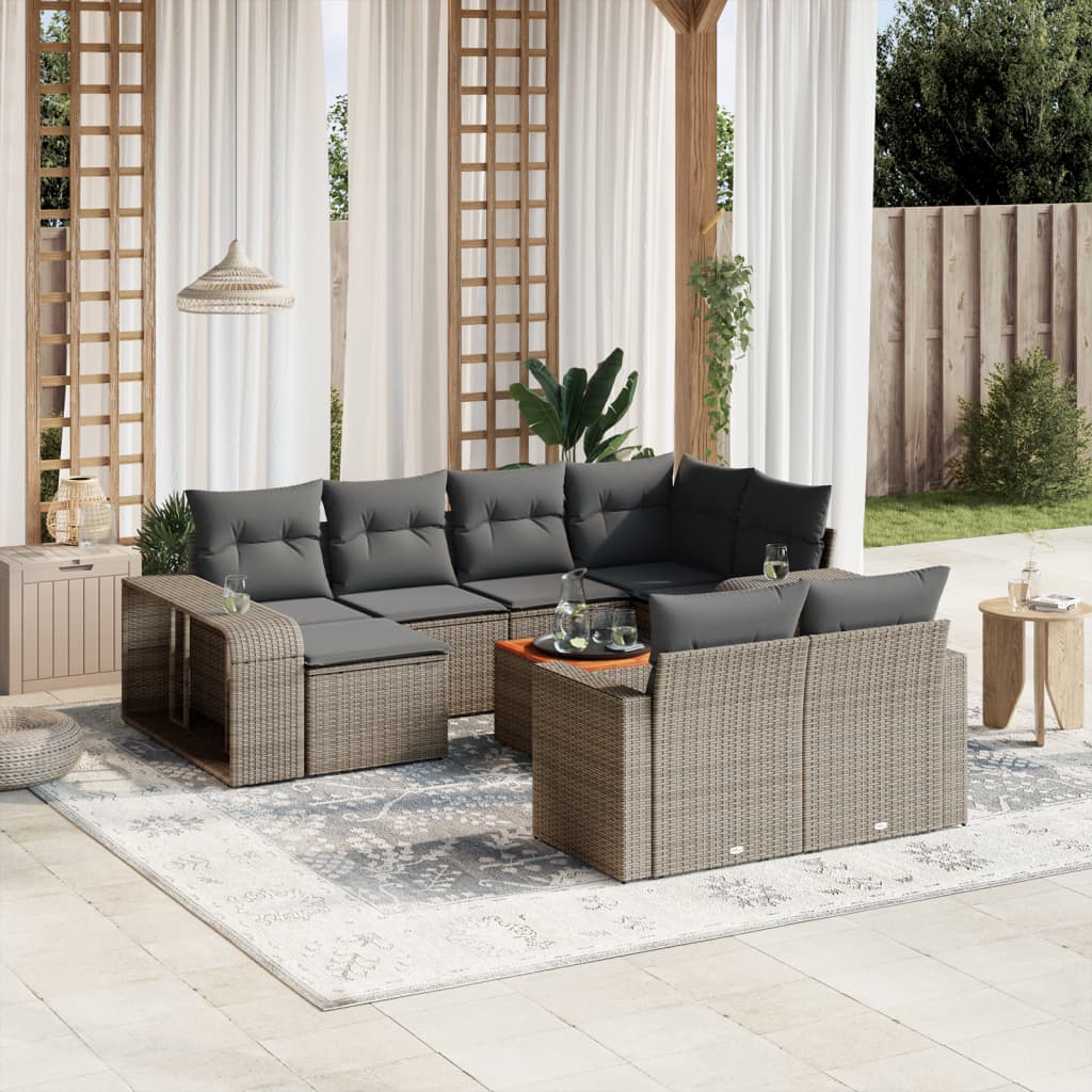 vidaXL 11 Piece Garden Sofa Set with Cushions Grey Poly Rattan