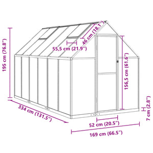 vidaXL Greenhouse with Base Frame Green 334x169x195 cm Aluminium