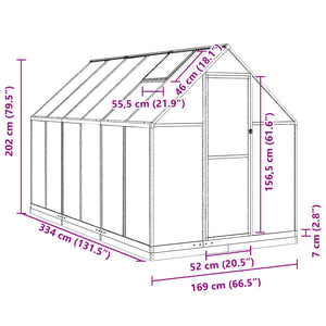 vidaXL Greenhouse with Base Frame Silver 334x169x202 cm Aluminium