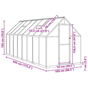 vidaXL Greenhouse with Base Frame Green 445x169x195 cm Aluminium