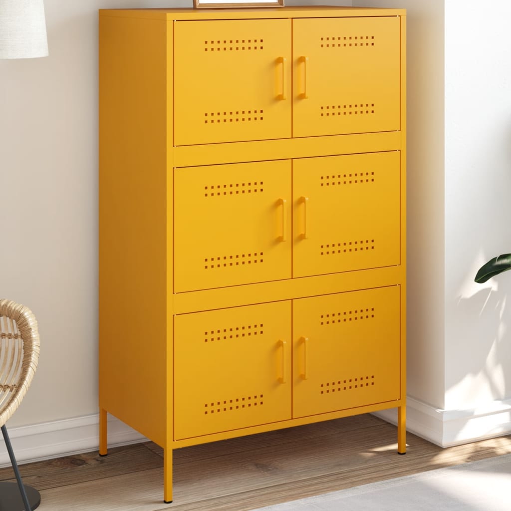 vidaXL Highboard Mustard Yellow 68x39x113 cm Steel