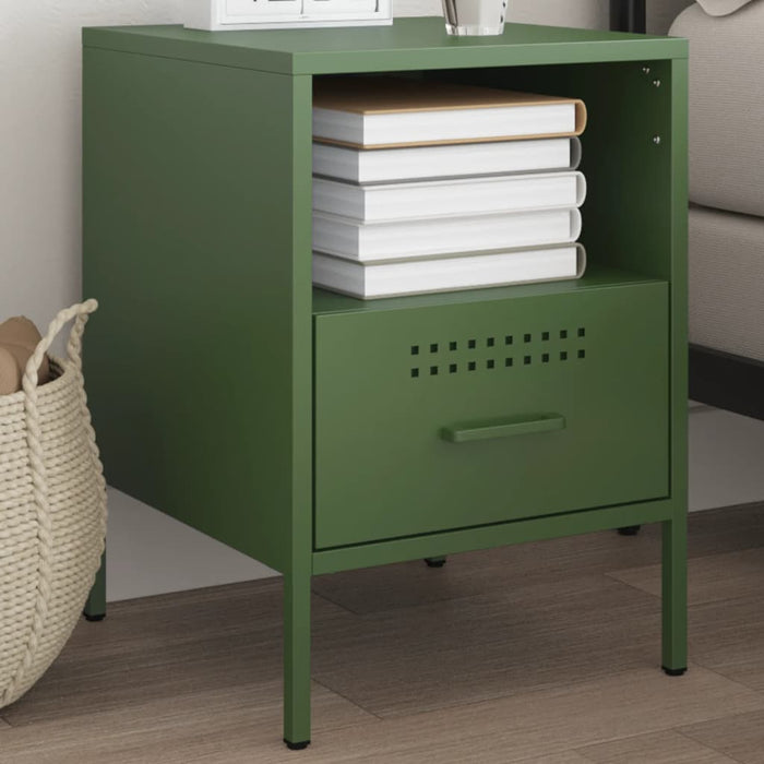 vidaXL Bedside Cabinet Olive Green 36x39x50.5 cm Steel