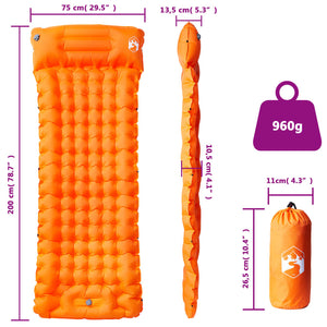 vidaXL Self Inflating Camping Mattress with Pillow 1-Person Orange