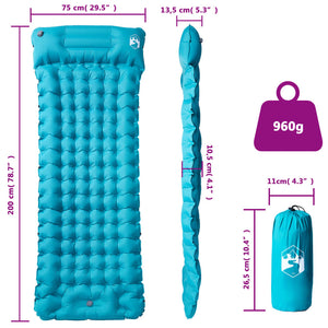 vidaXL Self Inflating Camping Mattress with Pillow 1-Person Blue