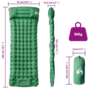 vidaXL Self Inflating Camping Mattress with Pillow 1-Person Green