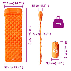 vidaXL Inflating Camping Mattress with Pillow 1-Person Orange