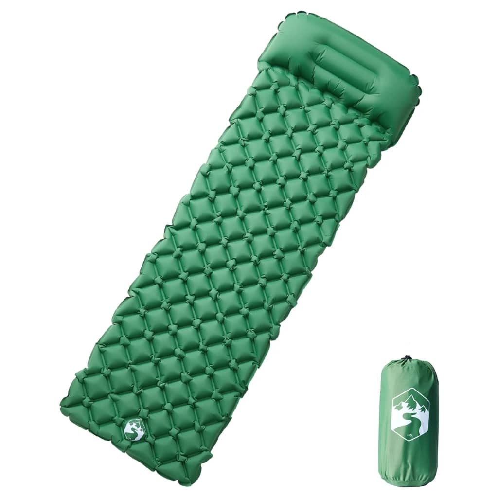 vidaXL Inflating Camping Mattress with Pillow 1-Person Green