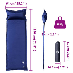 vidaXL Self Inflating Camping Mattress with Pillow 1-Person Navy Blue