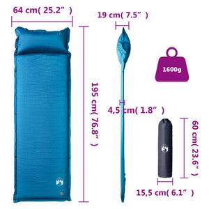 vidaXL Self Inflating Camping Mattress with Pillow 1-Person Turquoise