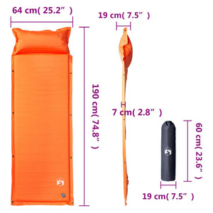 vidaXL Self Inflating Camping Mattress with Pillow 1-Person Orange