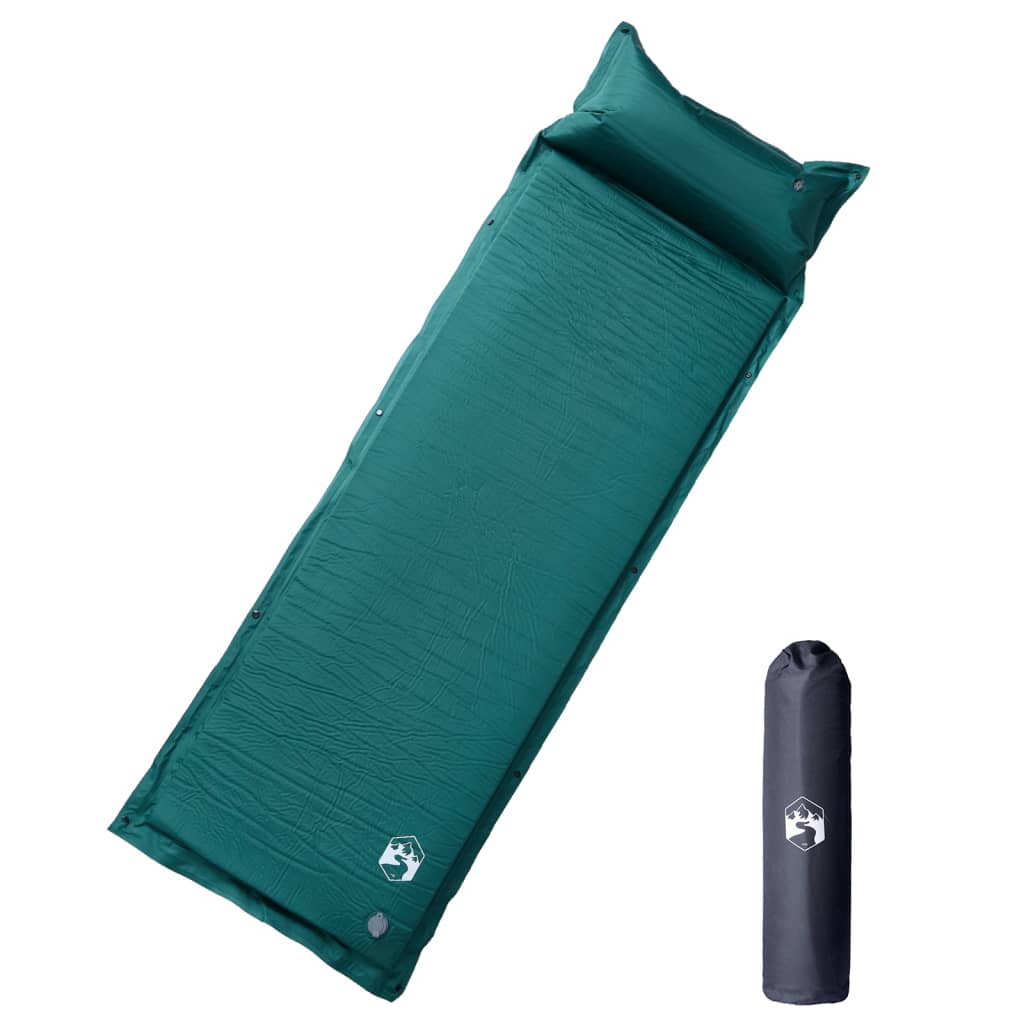 vidaXL Self Inflating Camping Mattress with Pillow 1-Person Green