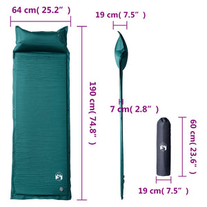 vidaXL Self Inflating Camping Mattress with Pillow 1-Person Green