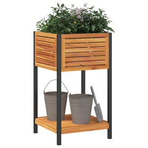 vidaXL Garden Planter with Shelf 45x45x80 cm Solid Wood Acacia and Steel