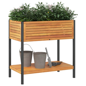 vidaXL Garden Planter with Shelf 80x45x80 cm Solid Wood Acacia and Steel