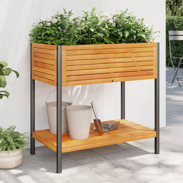 vidaXL Garden Planter with Shelf 80x45x80 cm Solid Wood Acacia and Steel