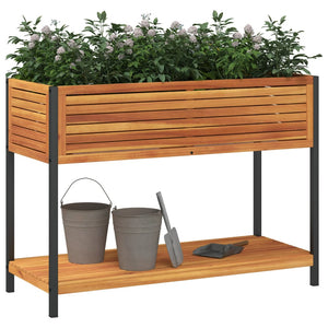 vidaXL Garden Planter with Shelf 110x45x80 cm Solid Wood Acacia and Steel