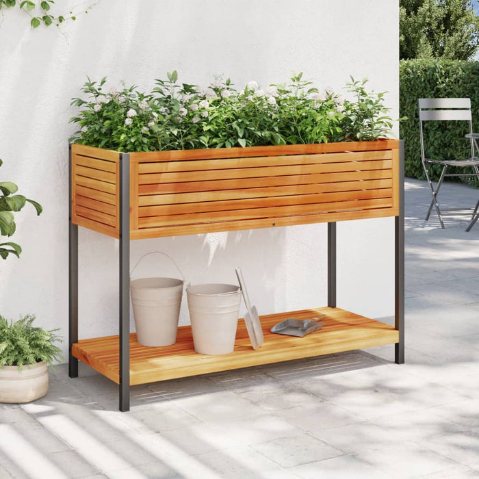 vidaXL Garden Planter with Shelf 110x45x80 cm Solid Wood Acacia and Steel