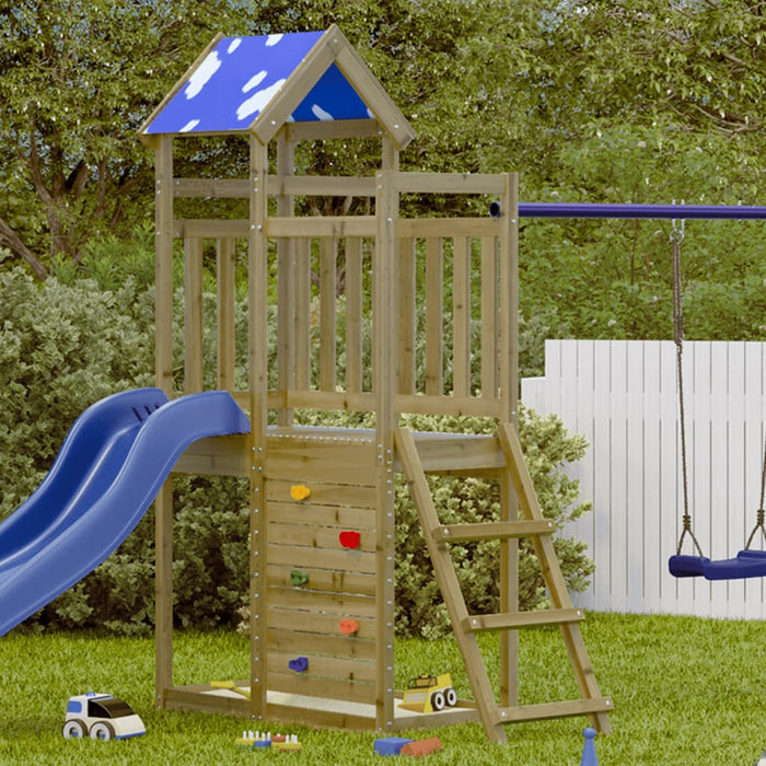 vidaXL Play Tower with Rockwall 110.5x52.5x215cm Impregnated Wood Pine