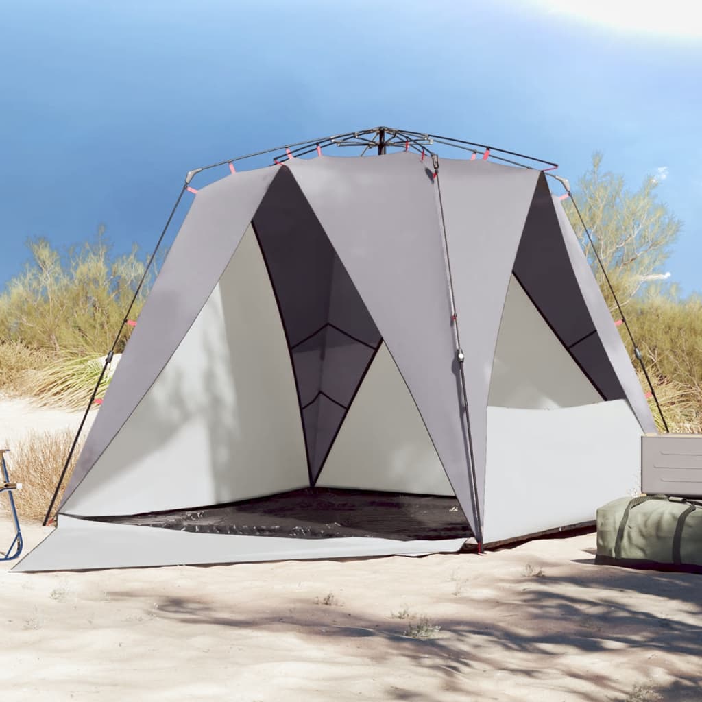 vidaXL Beach Tent 4-Person Grey Quick Release Waterproof