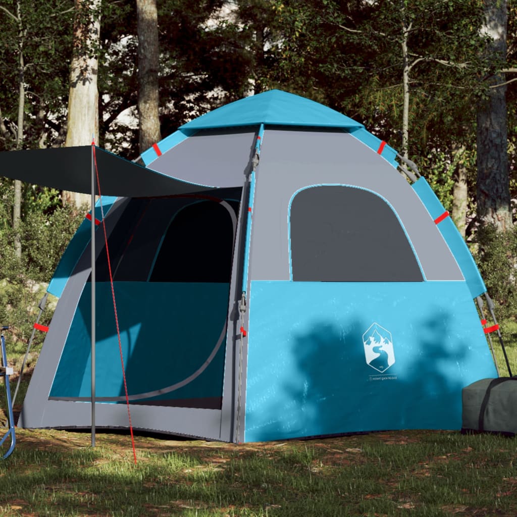 vidaXL Camping Tent Cabin 4-Person Blue Quick Release