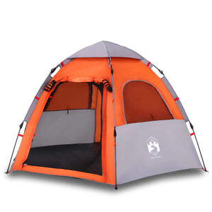 vidaXL Camping Tent Cabin 4-Person Grey and Orange Quick Release